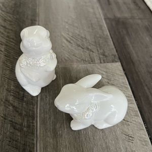 Set of 2 Shiny White Ceramic Easter Bunny Decor